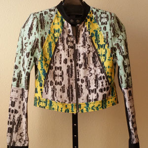 BCBGMAXAZRIA Jacket Blk/Wht/Yel/Blu  Sz S